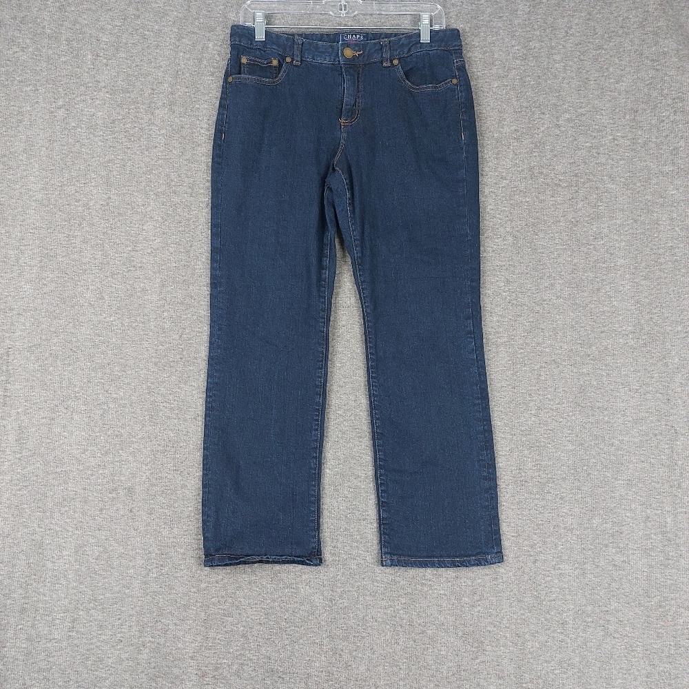CHAPS DENIM PETITE MADDEN STRAIGHT WOMENS DARK WASH CLASSIC BLUE JEANS SIZE 8P